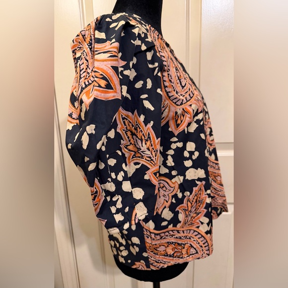 Who What Wear NWT Womens Bohemian Paisley Print Button-Front Top Puff Sleeves - Picture 5 of 6